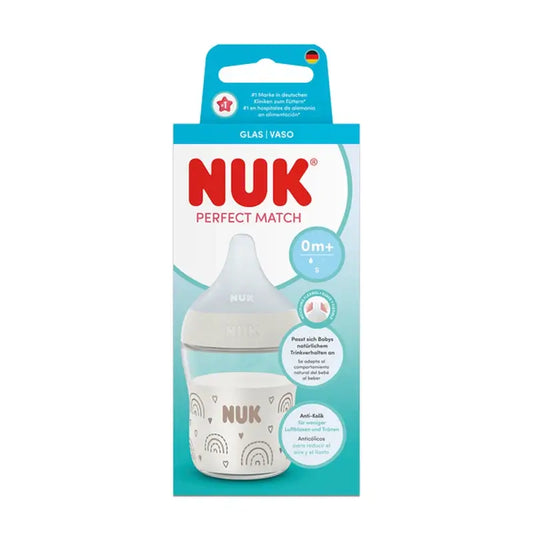 NUK Perfect Match -lasipullo 120 ml, S-tutti 0 kuukautta+, sateenkaari