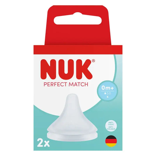 NUK Perfect Match -tutti, silikona, virtaus S, 0 kuukautta+, 2 kpl
