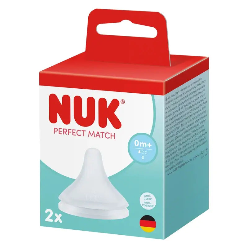 NUK Perfect Match -tutti, silikona, virtaus S, 0 kuukautta+, 2 kpl
