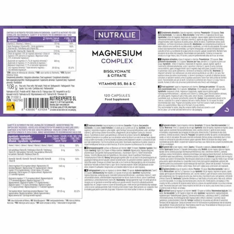 Nutralie Magnesium Complex – bisglysinaatti ja sitraatti, 120 kapselia