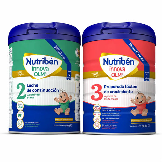 Nutriben Innova 2 -jatkomaitoseos, 800 g + Nutriben Innova 3 -kasvumaito, 800 g, 2 kpl:n pakkaus