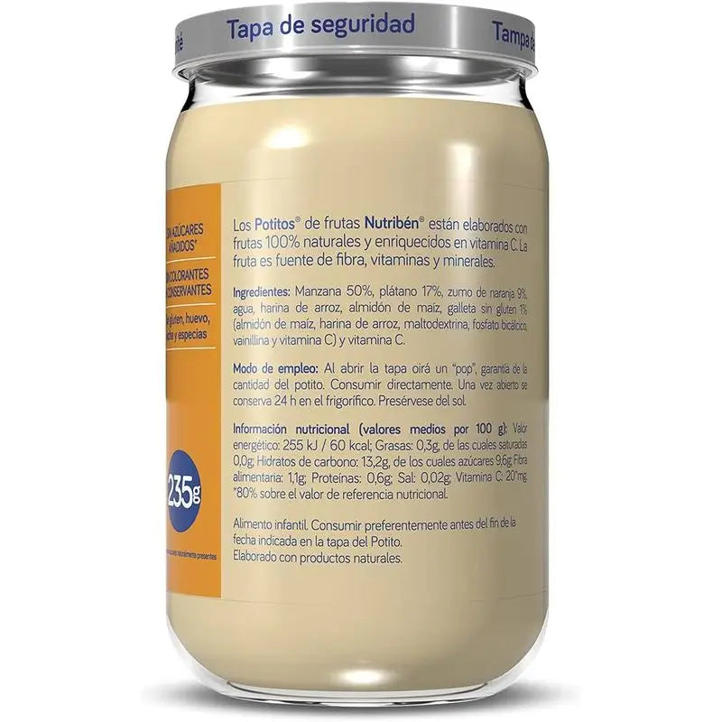 Nutribén Potito -omenan, appelsiinin ja banaanin purkkiruoka, jossa on keksiä, 235 g