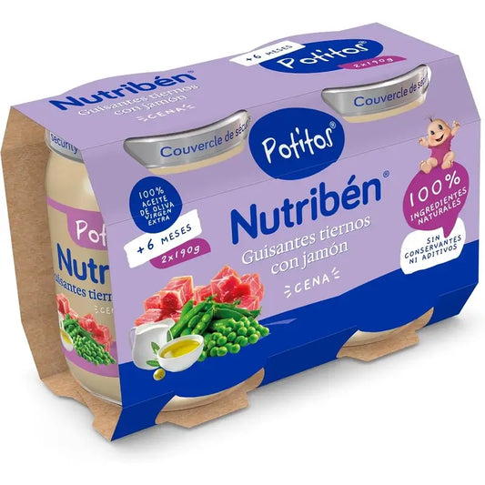 Nutribén Potito -illallinen: herneitä ja kinkkua 2 x 190 g