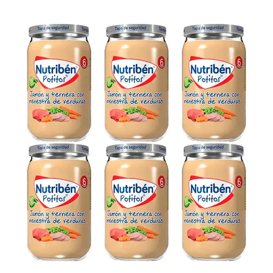 Nutriben Potito -kinkku- ja naudanlihapuree vihannespadan kera, 6 x 235 g