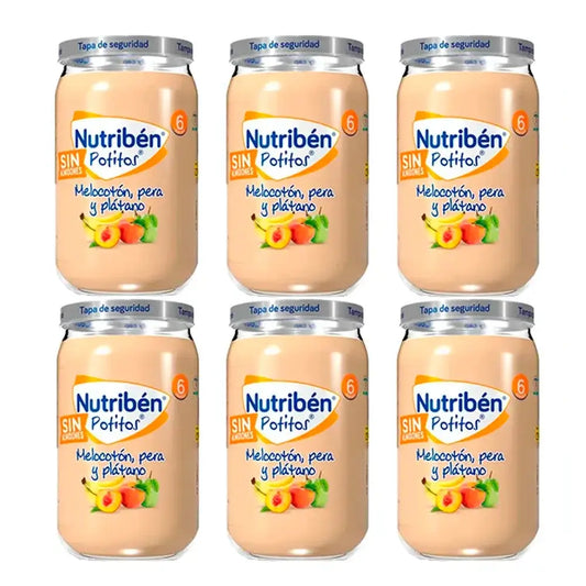 Nutriben-sose: persikka, päärynä ja banaani, 6 x 235 g