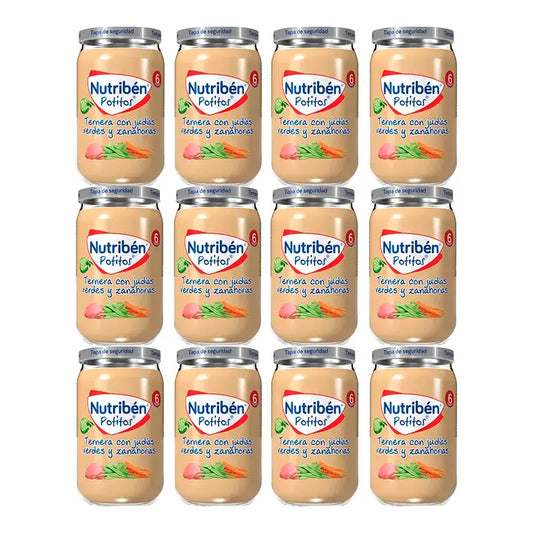 Nutriben - naudanlihapuree, vihreitä papuja ja porkkanaa, 12 x 235 g
