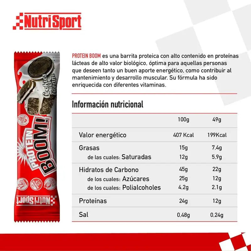 Nutrisport Protein Boom Cookies-Cream -pakkaus, 24 patukkaa   