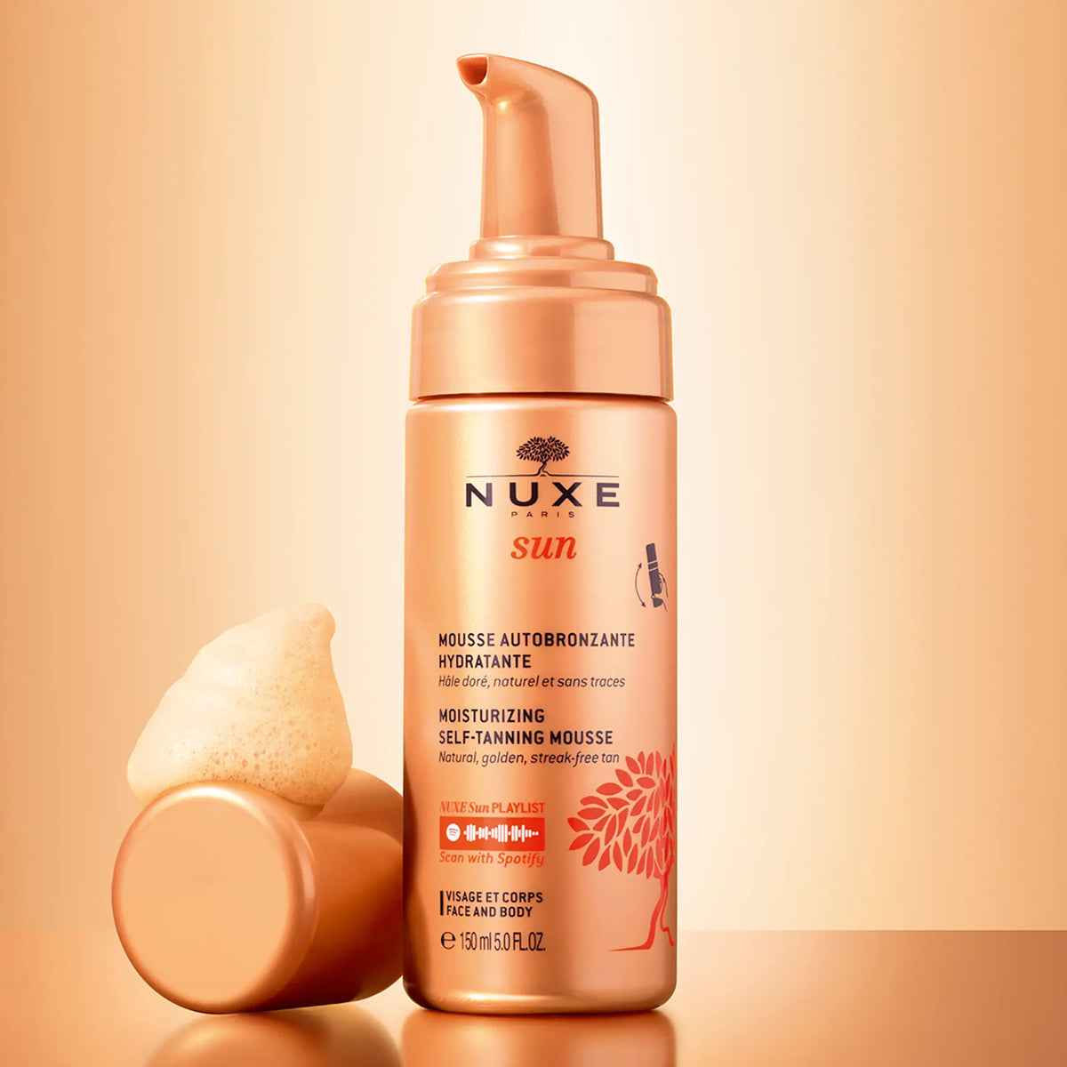 Nuxe Luonnollinen itseruskettava vaahto, kultainen ja hohtava sävy, 150 ml
