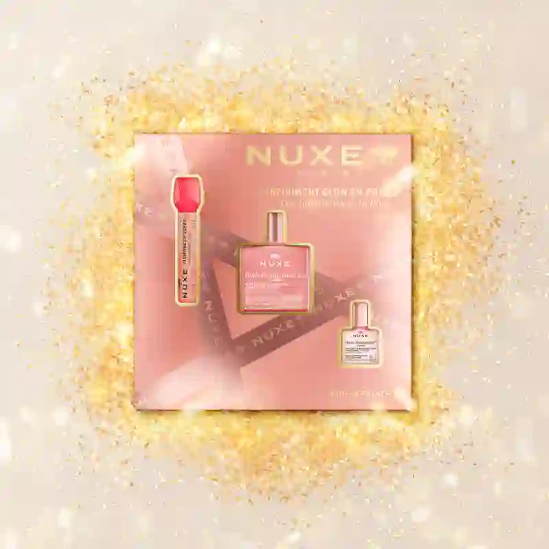 Nuxe Multi-Ranges -lahjapakkaus Glow Infinito Rosa Very Rose -huuliseerumi + Huile Prod Floral Or + Huile Prod Floral