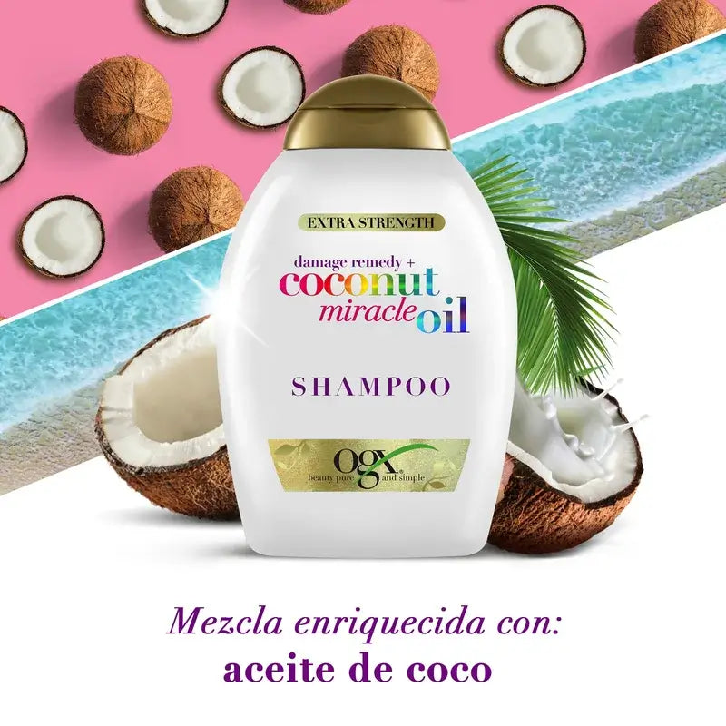 OGX Coconut Miracle Oil Extra Strength -hoitoaine, korjaa ja elvyttää vaurioituneita hiuksia, 385 ml