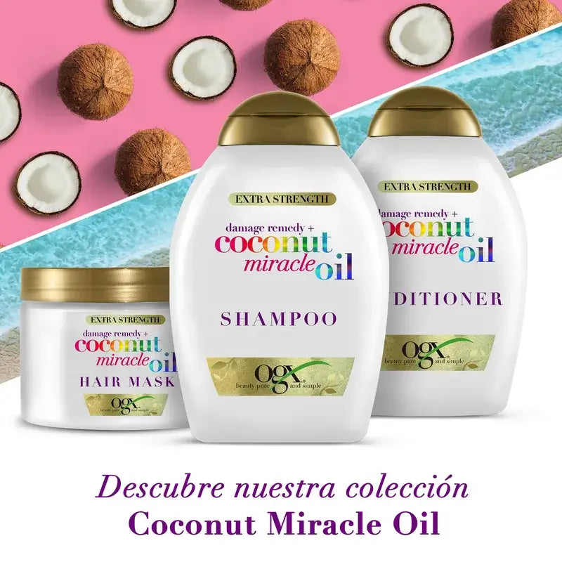 OGX Coconut Miracle Oil Extra Strength -hoitoaine, korjaa ja elvyttää vaurioituneita hiuksia, 385 ml