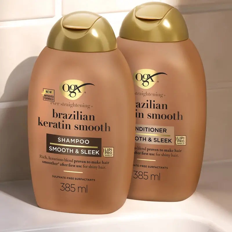 OGX Brasilialainen keratiinihoitoaine, aaltoilevalle tai kiharaiselle hiukselle, tasoittaa, vahvistaa ja kosteuttaa, 385 ml