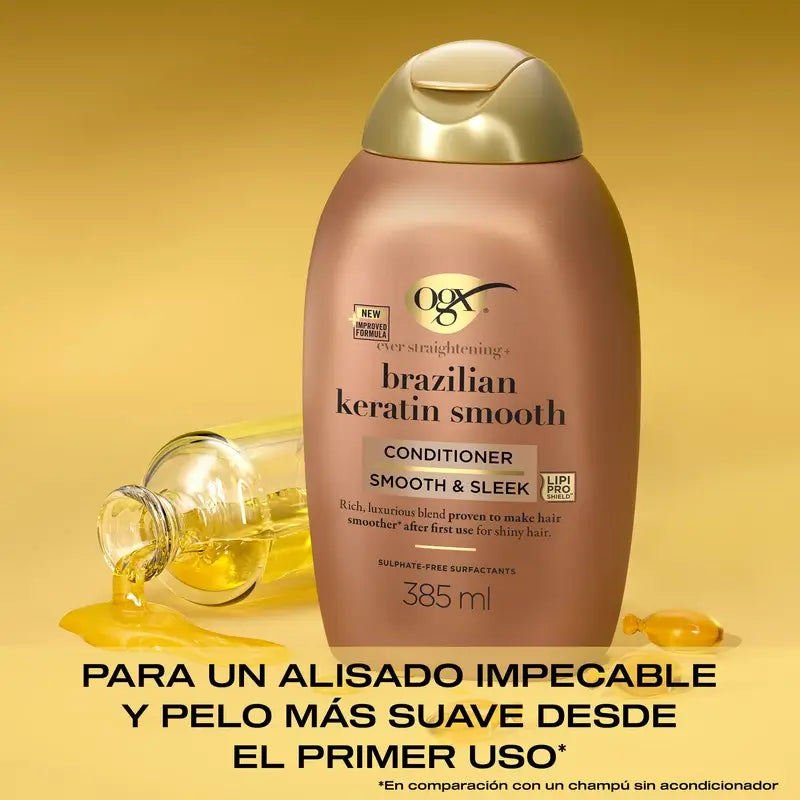 OGX Brasilialainen keratiinihoitoaine, aaltoilevalle tai kiharaiselle hiukselle, tasoittaa, vahvistaa ja kosteuttaa, 385 ml