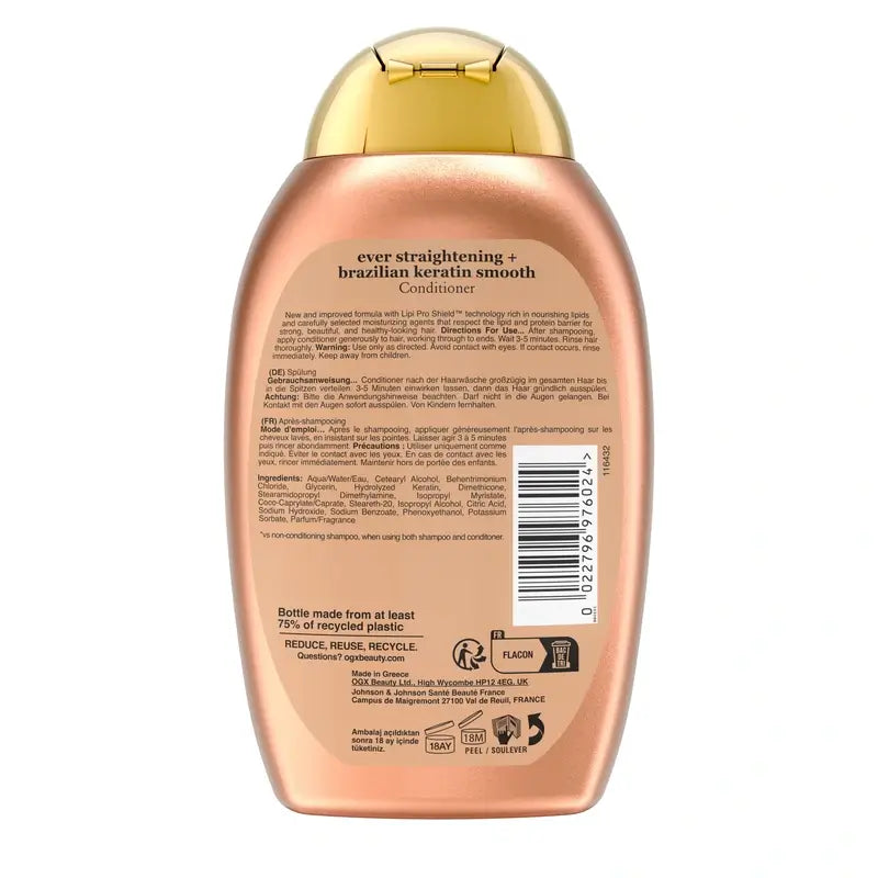 OGX Brasilialainen keratiinihoitoaine, aaltoilevalle tai kiharaiselle hiukselle, tasoittaa, vahvistaa ja kosteuttaa, 385 ml