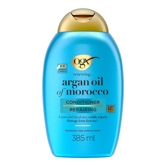 OGX Sulfaattivapaa hoitoaine vaurioituneille hiuksille, marokkolainen arganöljy, tasoittaa ja vahvistaa hiuksia, 385 ml