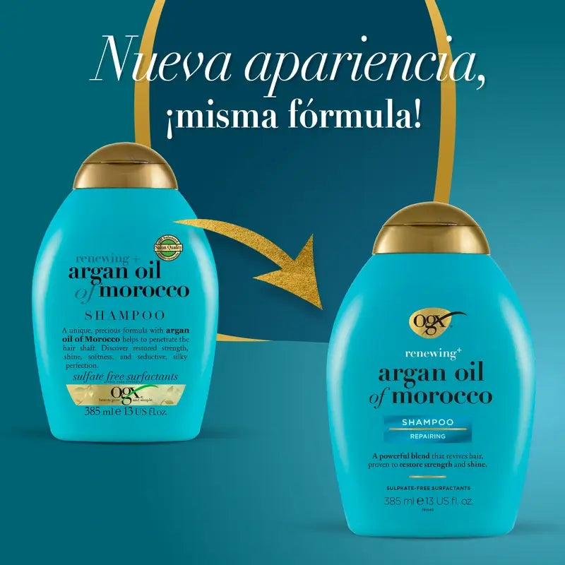 OGX Marokon arganöljyshampoo, kuivalle ja vaurioituneelle hiukselle, 385 ml