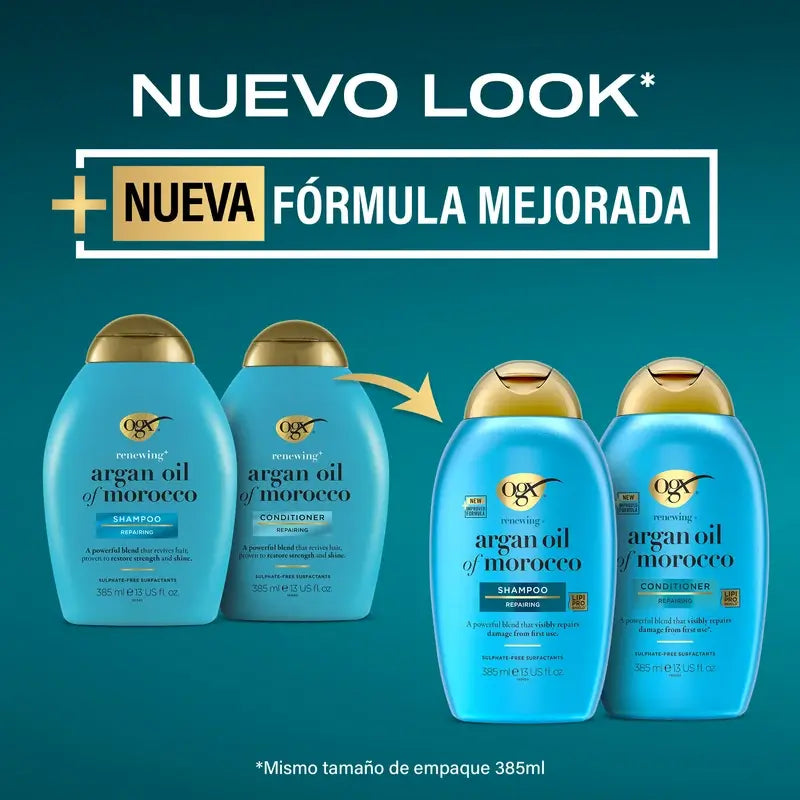 OGX Marokon arganöljyshampoo, kuivalle ja vaurioituneelle hiukselle, 385 ml
