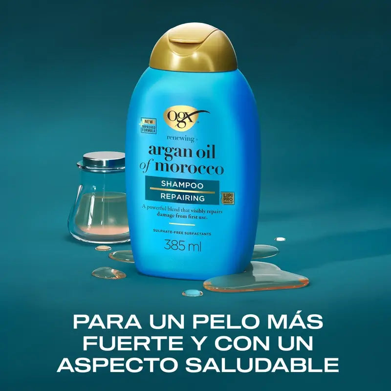 OGX Marokon arganöljyshampoo, kuivalle ja vaurioituneelle hiukselle, 385 ml