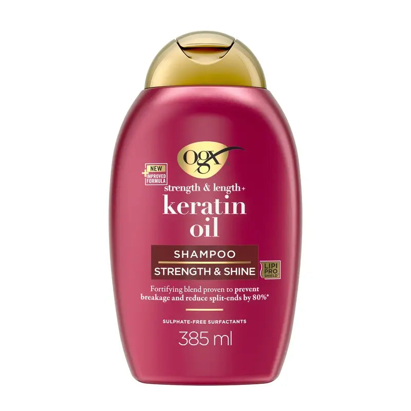 OGX-shampoo, keratiiniöljy, hauraalle hiukselle, kosteuttava ja vahvistava, 385 ml
