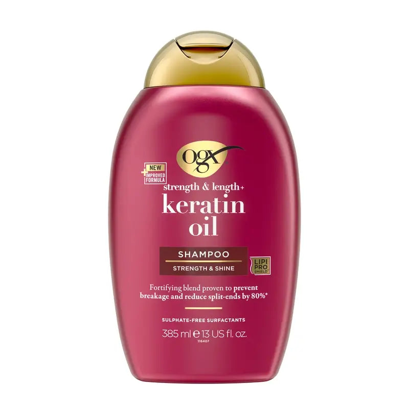 OGX-shampoo, keratiiniöljy, hauraalle hiukselle, kosteuttava ja vahvistava, 385 ml
