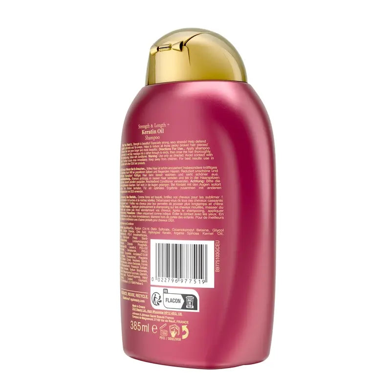OGX-shampoo, keratiiniöljy, hauraalle hiukselle, kosteuttava ja vahvistava, 385 ml