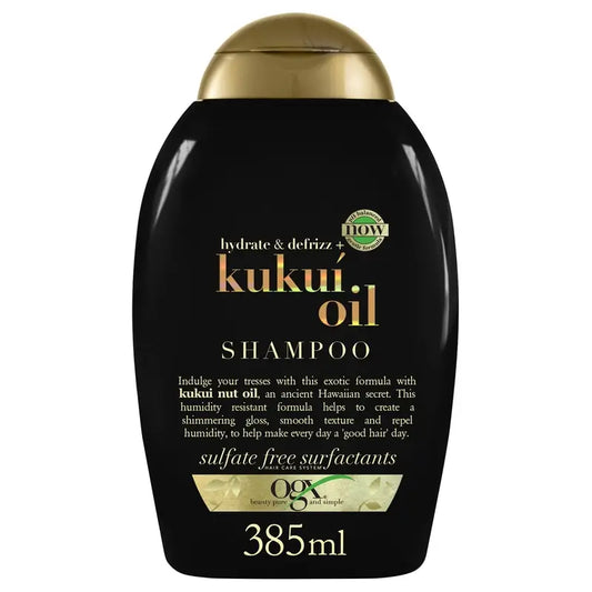 OGX Kukuí-öljypohjainen shampoo, joka ehkäisee hiuksien pörröisyyttä, 385 ml