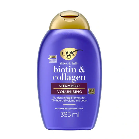 OGX Biotiini- ja kollageenishampoo, ohuille hiuksille, 385 ml