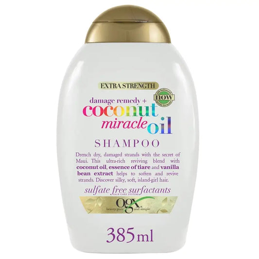 OGX Coconut Miracle Oil -shampoo, korjaa ja elvyttää vaurioituneita hiuksia, 385 ml