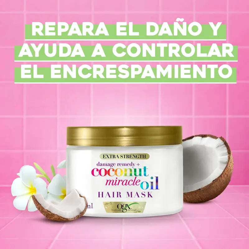 OGX Miracle Coconut Oil -hiusnaamio, korjaa ja elvyttää vaurioituneita ja hauraita hiuksia, 168 g