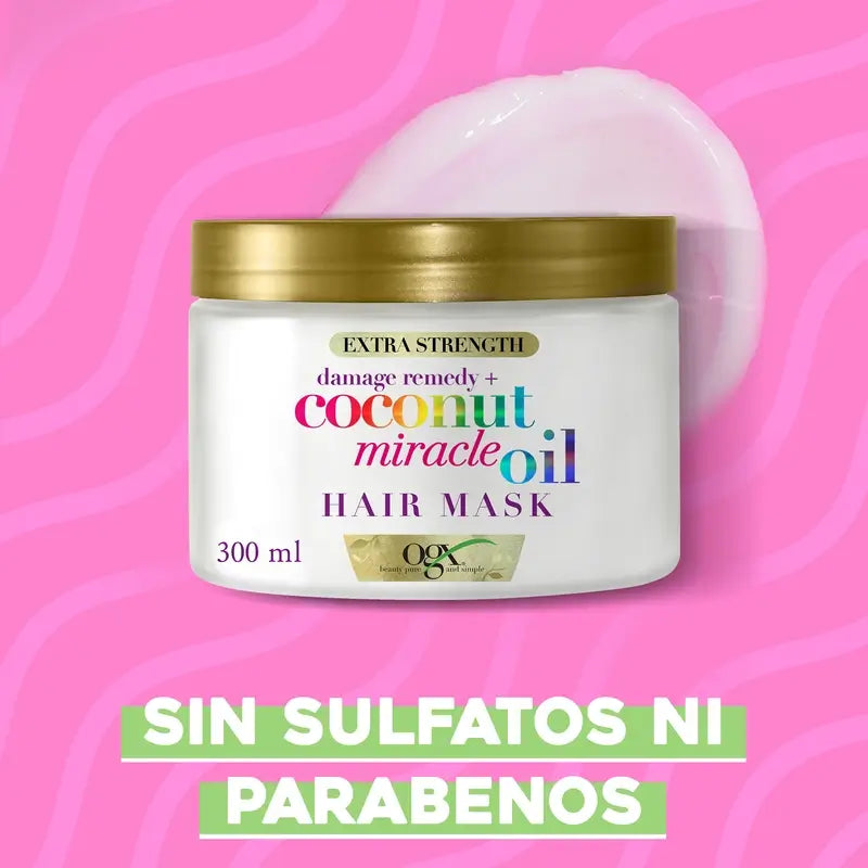 OGX Miracle Coconut Oil -hiusnaamio, korjaa ja elvyttää vaurioituneita ja hauraita hiuksia, 168 g