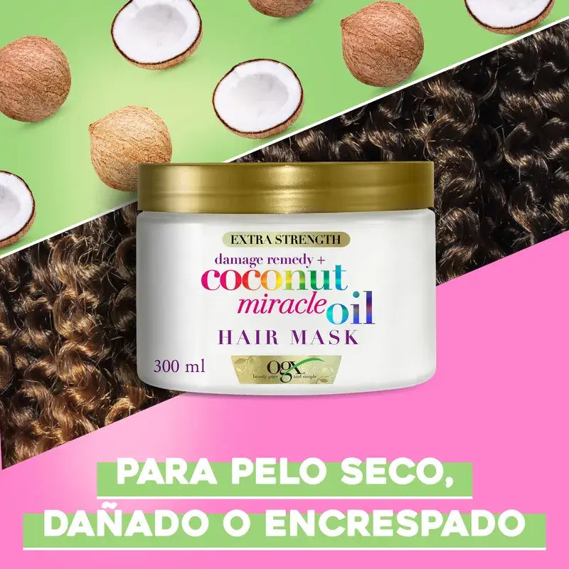 OGX Miracle Coconut Oil -hiusnaamio, korjaa ja elvyttää vaurioituneita ja hauraita hiuksia, 168 g