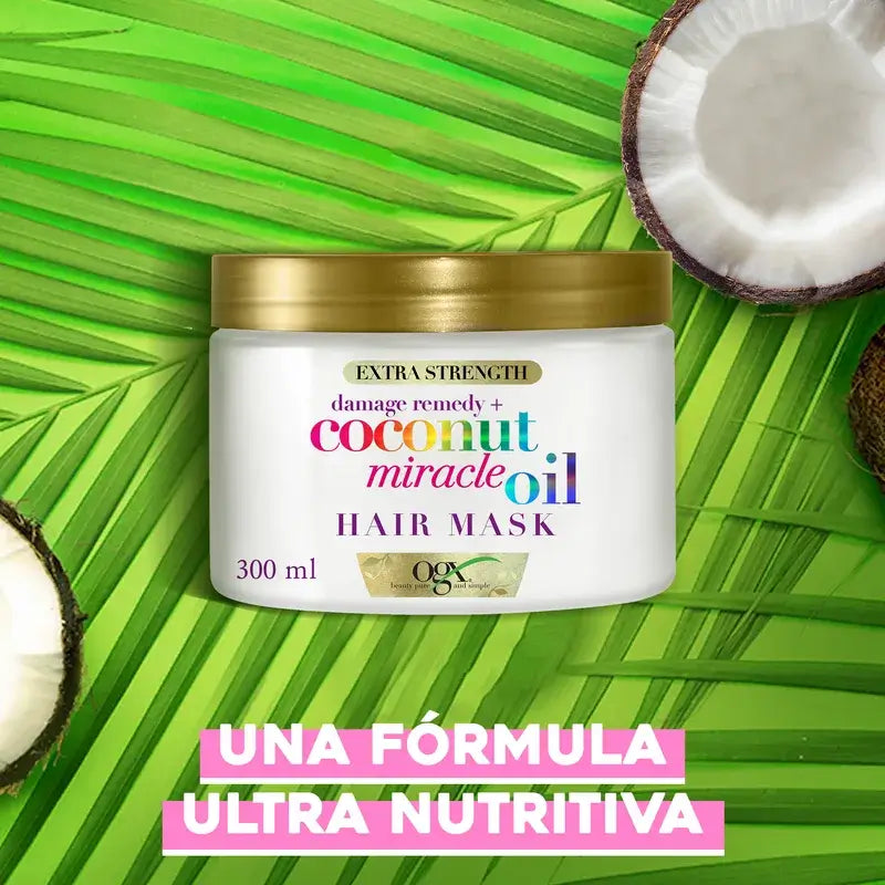 OGX Miracle Coconut Oil -hiusnaamio, korjaa ja elvyttää vaurioituneita ja hauraita hiuksia, 168 g