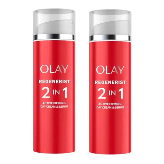 Olay Regenerist 2-in-1 Active Firming Day Cream & Serum -kiinteyttävä päivävoide ja seerumi, 2 x 50 ml:n pakkaus