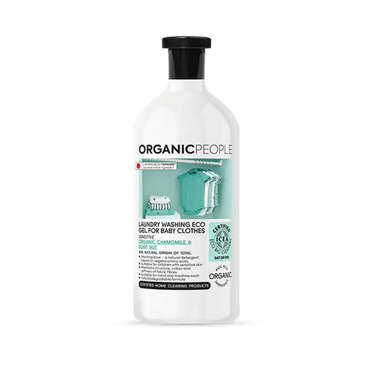 Organic People - ekologinen, hellävarainen nestemäinen pesuaine vauvanvaatteille. Organic Chamomile & Soap Nut, 1000 ml
 
