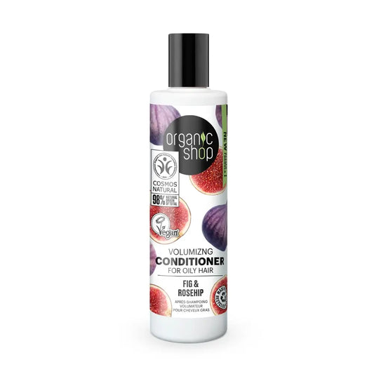 Organic Shopin rasvaiselle hiukselle tarkoitettu volyymia antava hoitoaine, viikuna ja ruusunmarja, 280 ml 