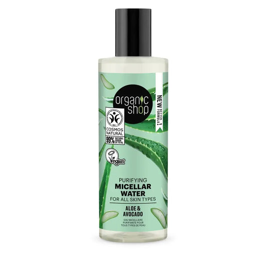 Organic Shopin puhdistava micellaarivesi kaikille ihotyypeille, avokado ja aloe, 150 ml 