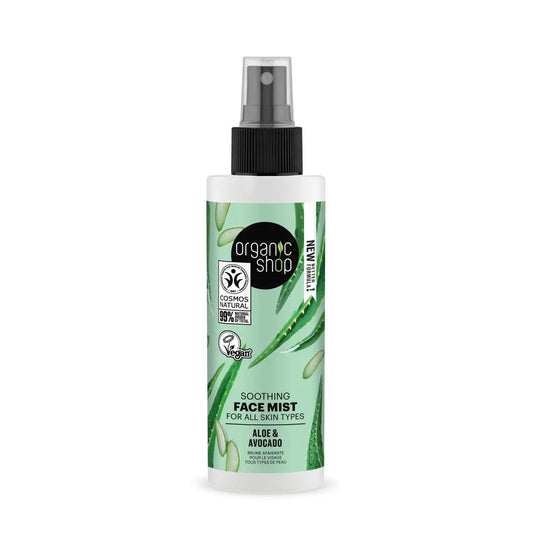 Organic Shopin rauhoittava kasvosuihke kaikille ihotyypeille, avokado ja aloe, 150 ml 