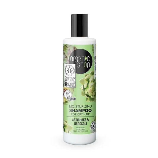 Organic Shopin kosteuttava shampoo kuivalle hiukselle, artisokka ja parsakaali, 280 ml 