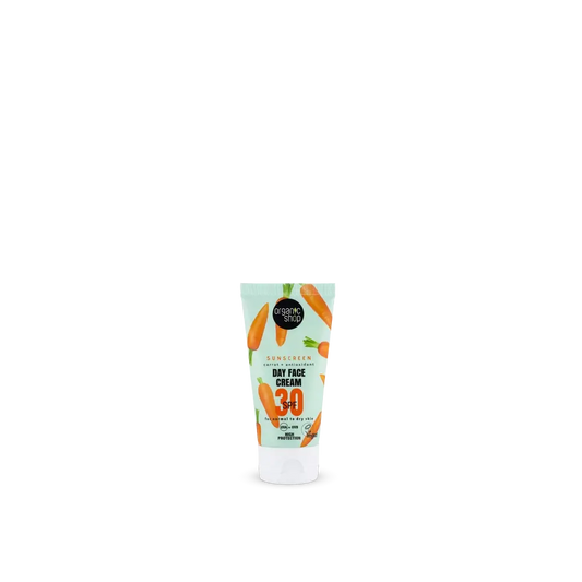 Organic Shop - kasvojen päivävoide aurinkosuojalla, porkkana + antioksidantit, SPF 30, 50 ml 