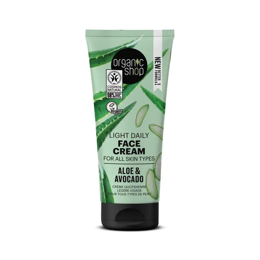Organic Shopin kaikkiin ihotyyppeihin sopiva silottava kasvovoide, avokado ja aloe, 50 ml 