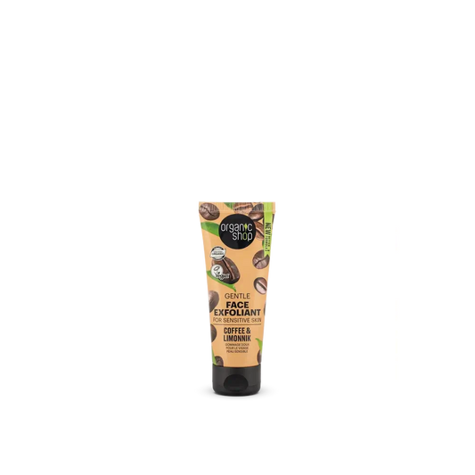 Organic Shop: Herkälle iholle tarkoitettu hellävarainen kasvojen kuorinta-aine, kahvi ja schizandra, 75 ml 