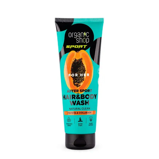 Organic Shop After Sport -suihkugeeli ja shampoo naisille, 200 ml