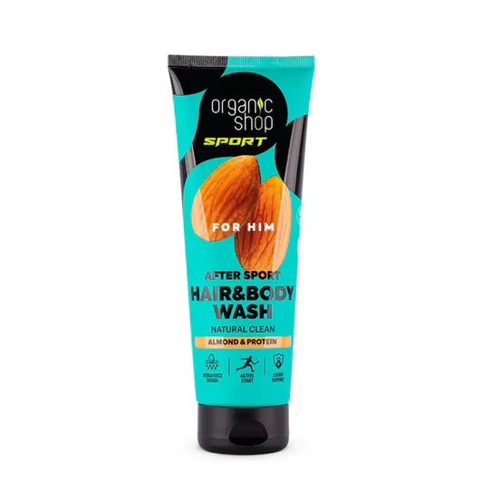 Organic Shopin luonnollinen After Sport -suihkugeeli ja shampoo miehille, 200 ml