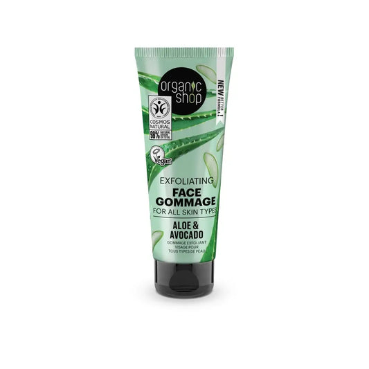 Organic Shopin kasvojen kuorintavoide kaikille ihotyypeille, avokado ja aloe, 75 ml 