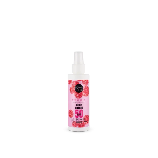 Organic Shop -vartalovoide, jossa on aurinkosuojaa, vadelma + antioksidantit, SPF 50, 150 ml 