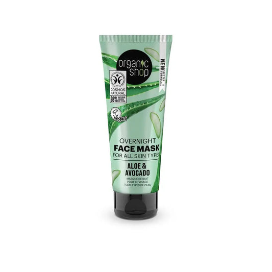 Organic Shopin yöllinen kasvohoitoaine kaikille ihotyypeille, avokado ja aloe, 75 ml 