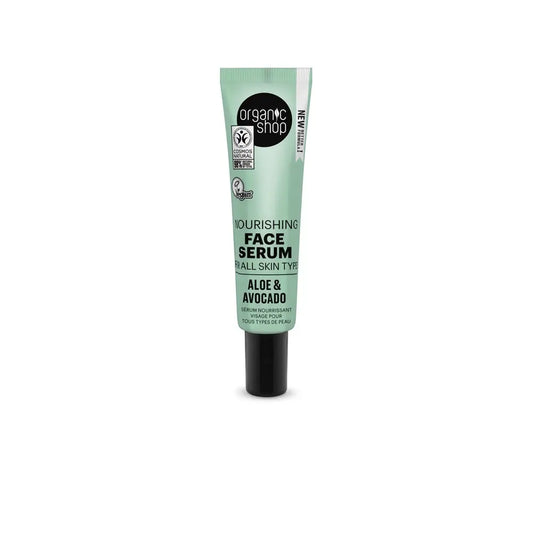 Organic Shopin kosteuttava kasvoserumi kaikille ihotyypeille, avokado ja aloe, 30 ml 