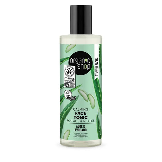 Organic Shopin rauhoittava kasvojen tonikki kaikille ihotyypeille, avokado ja aloe, 150 ml 