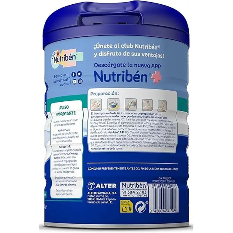 Nutribén AR refluksia ja regurgitaatiota ehkäisevä maito, 12 x 800 g