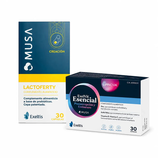 Terveellinen raskaus -paketti, Exelvit Esencial + Musa Lactoferty, 30+30 kapselia